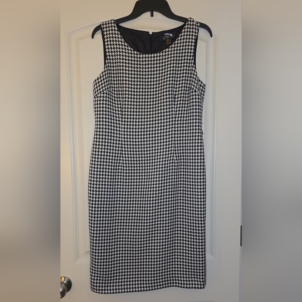 Kasper Sheath Black and White Houndstooth Dress Size 8 Great Condition